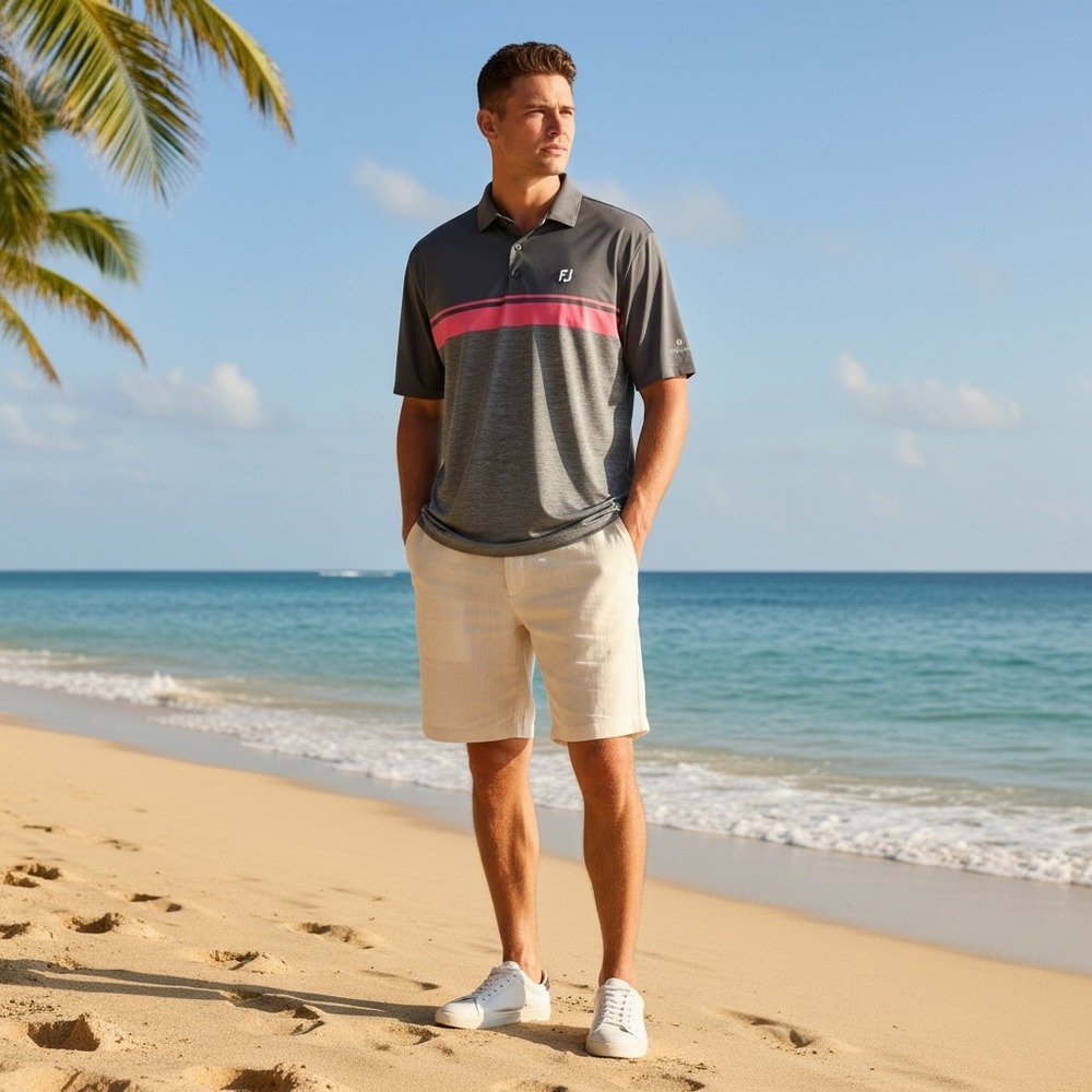 FootJoy Mens XL ProDry‎ Golf Polo Shirt Gray Pink Stripe Primland Logo 1155326